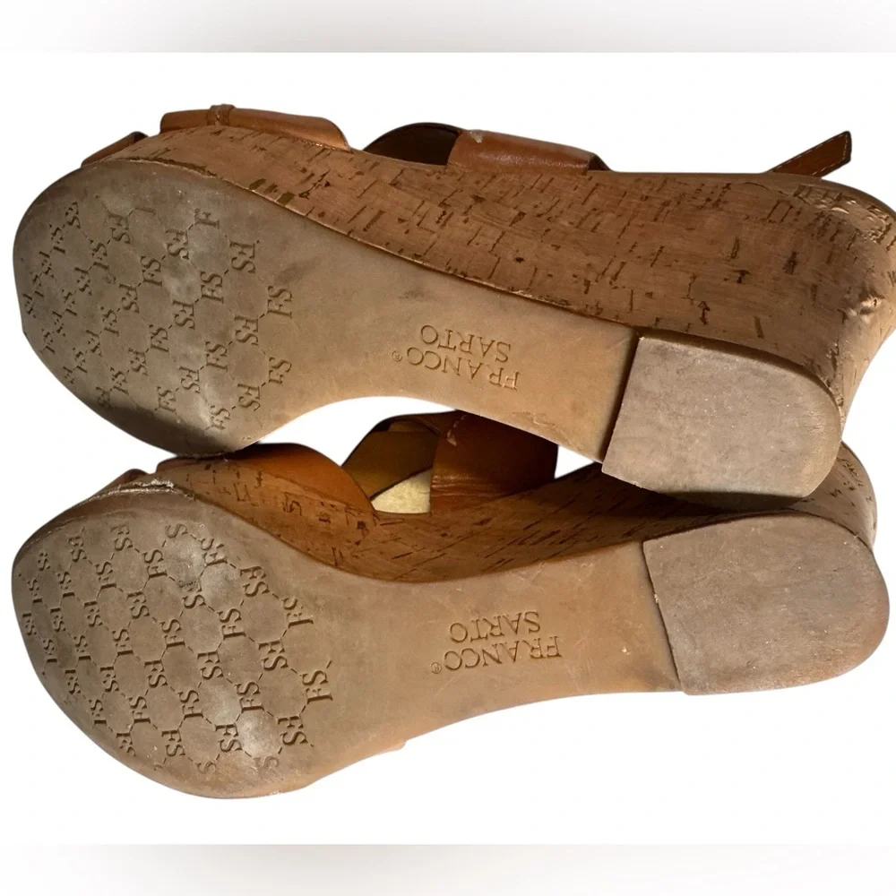Franco Sarto Brown Leather High End Wedge Sandals Women’s 9.5 Cadmus